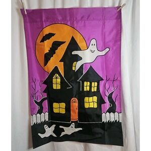 Vintage House Halloween‎ Haunted House Ghost  Moon Flag Garden Flag Nylon Large